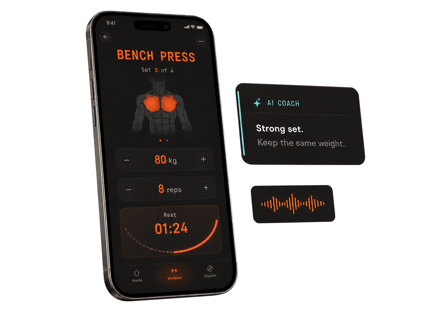 PushUp Pro workout screen with live AI coaching feedback
